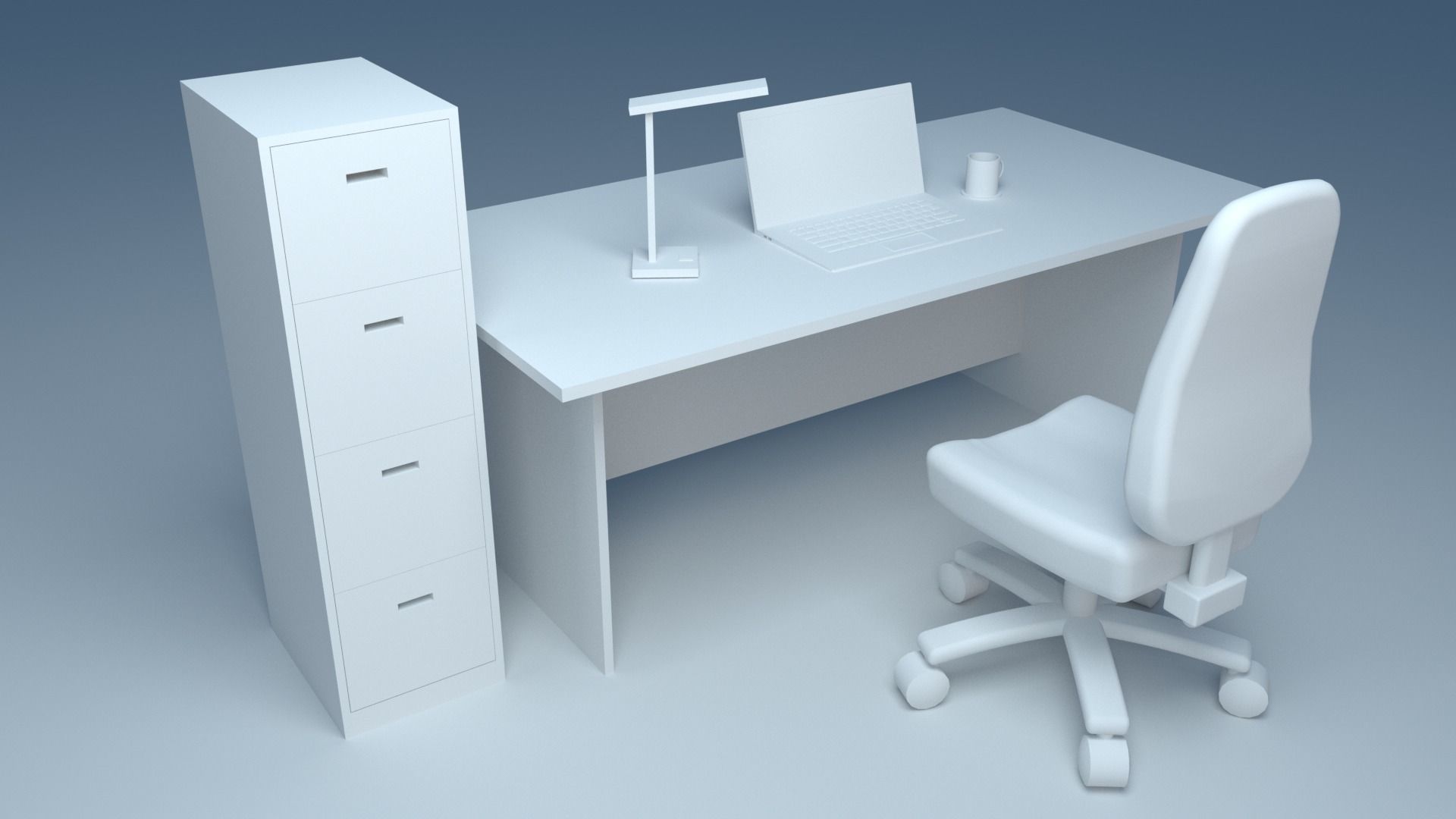 Office  Furniture Set Free 3D model_1