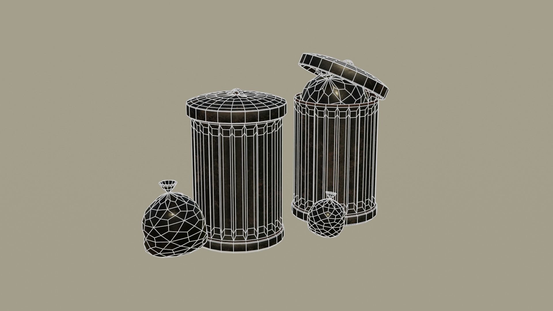 Garbage Can - Lowpoly Cyclinder Garbage Box   Low-poly 3D model_3