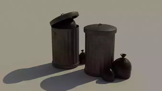 Garbage Can - Lowpoly Cyclinder Garbage Box   Low-poly 3D model