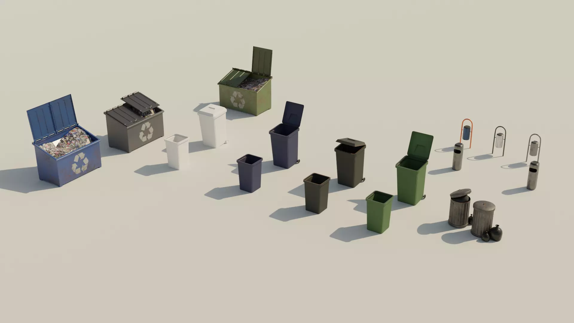 Garbage Can Container - Lowpoly Trash Box Collection _0