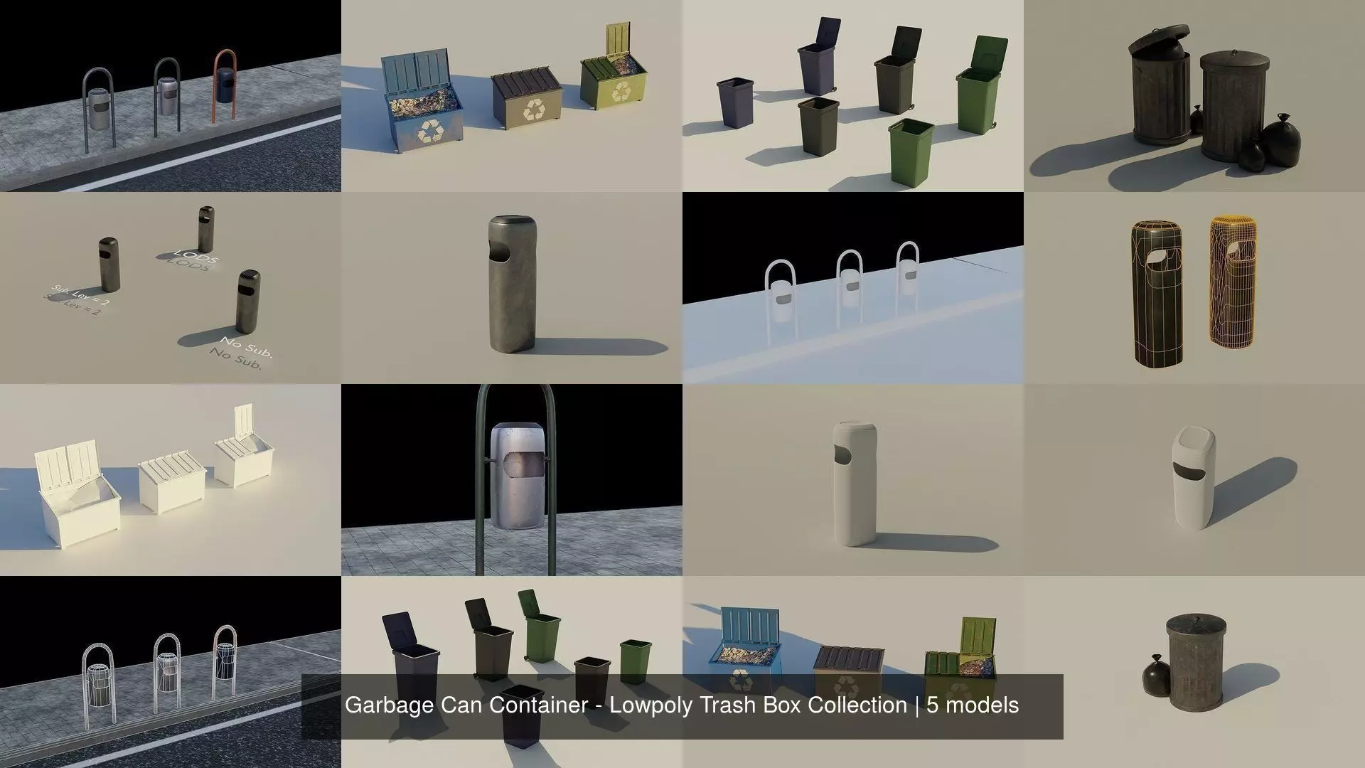Garbage Can Container - Lowpoly Trash Box Collection _1