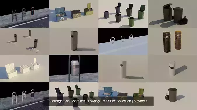 Garbage Can Container - Lowpoly Trash Box Collection