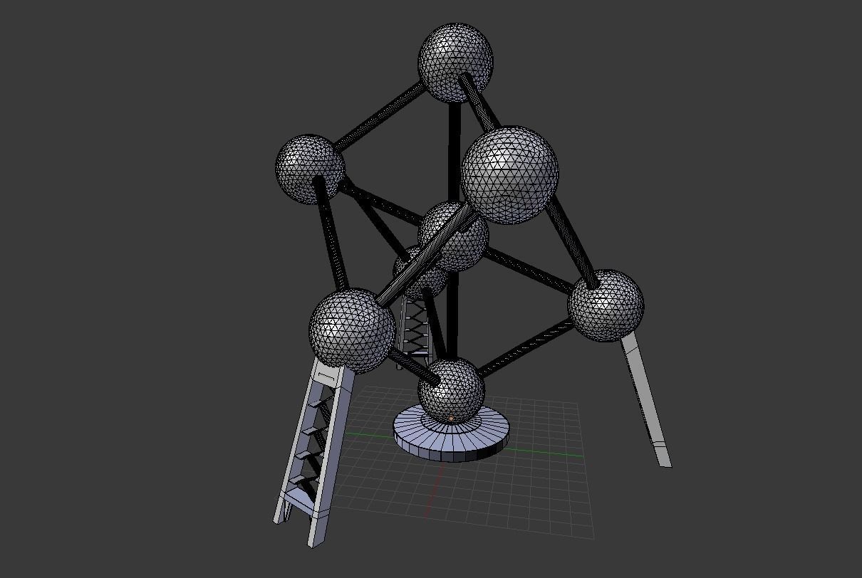 Atomium tower of metal balls Low-poly 3D model_5