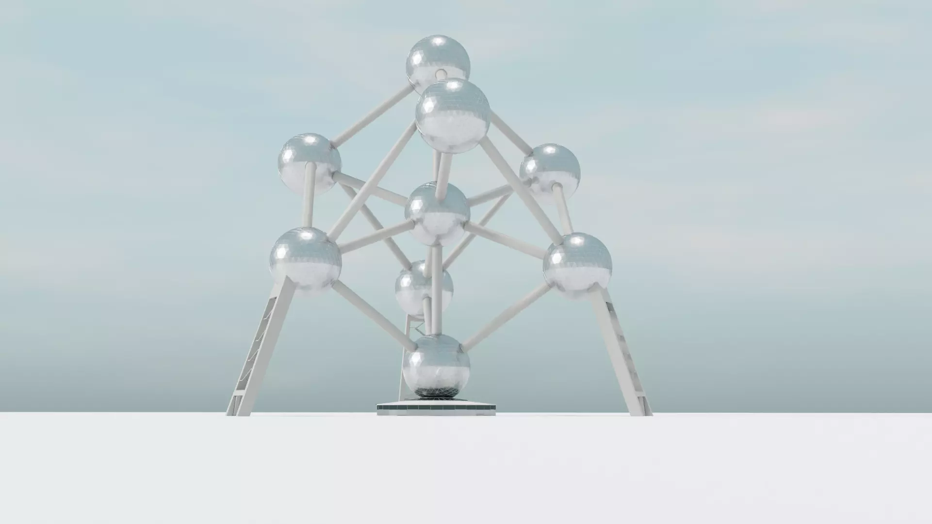 Atomium tower of metal balls Low-poly 3D model_0
