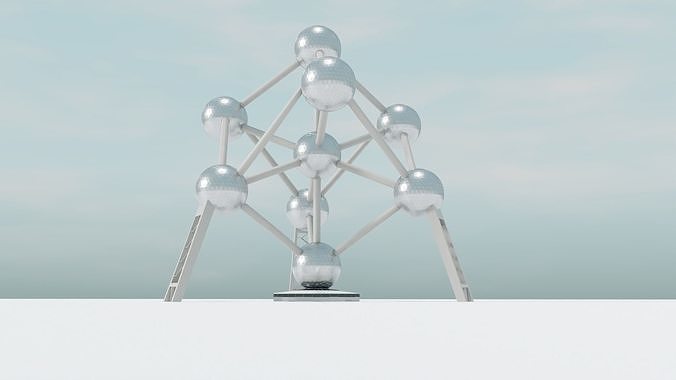 Atomium tower of metal balls Low-poly 3D model