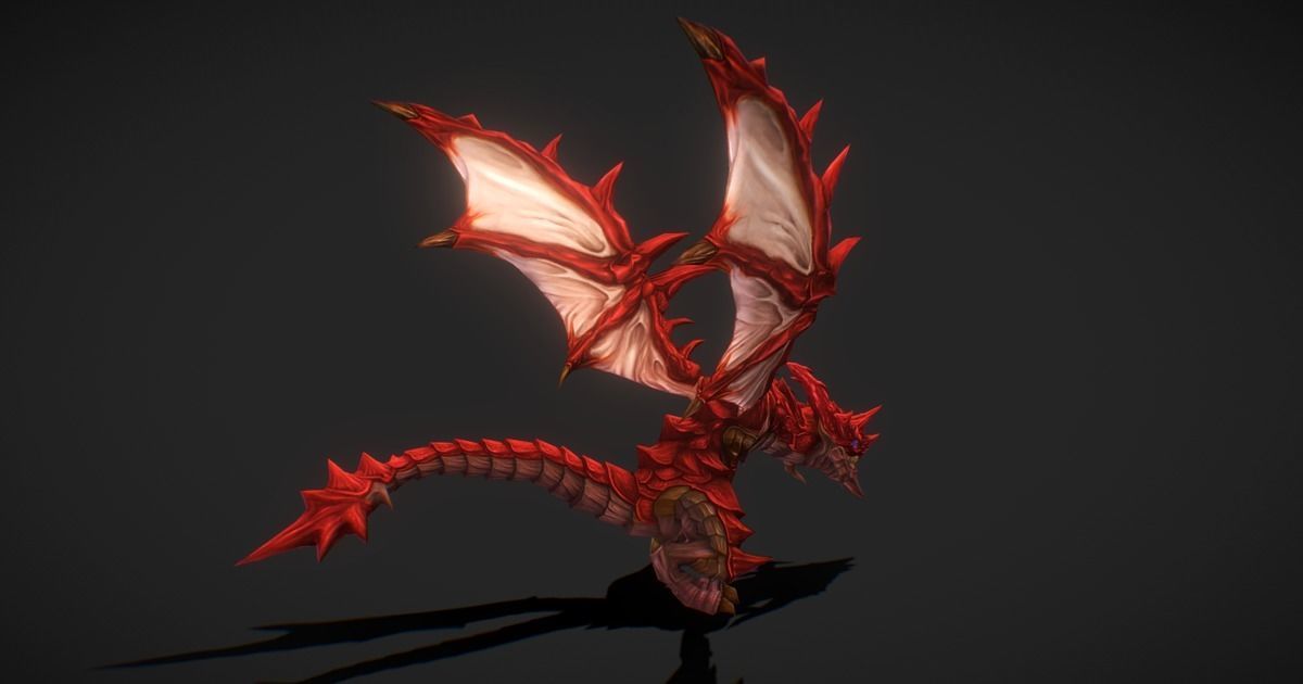 Fantasy RPG Fire Dragon Low-poly 3D model_3