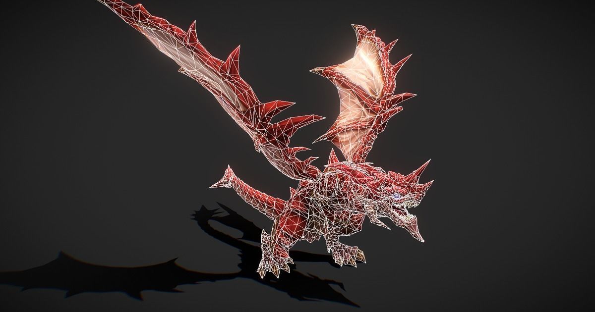 Fantasy RPG Fire Dragon Low-poly 3D model_6