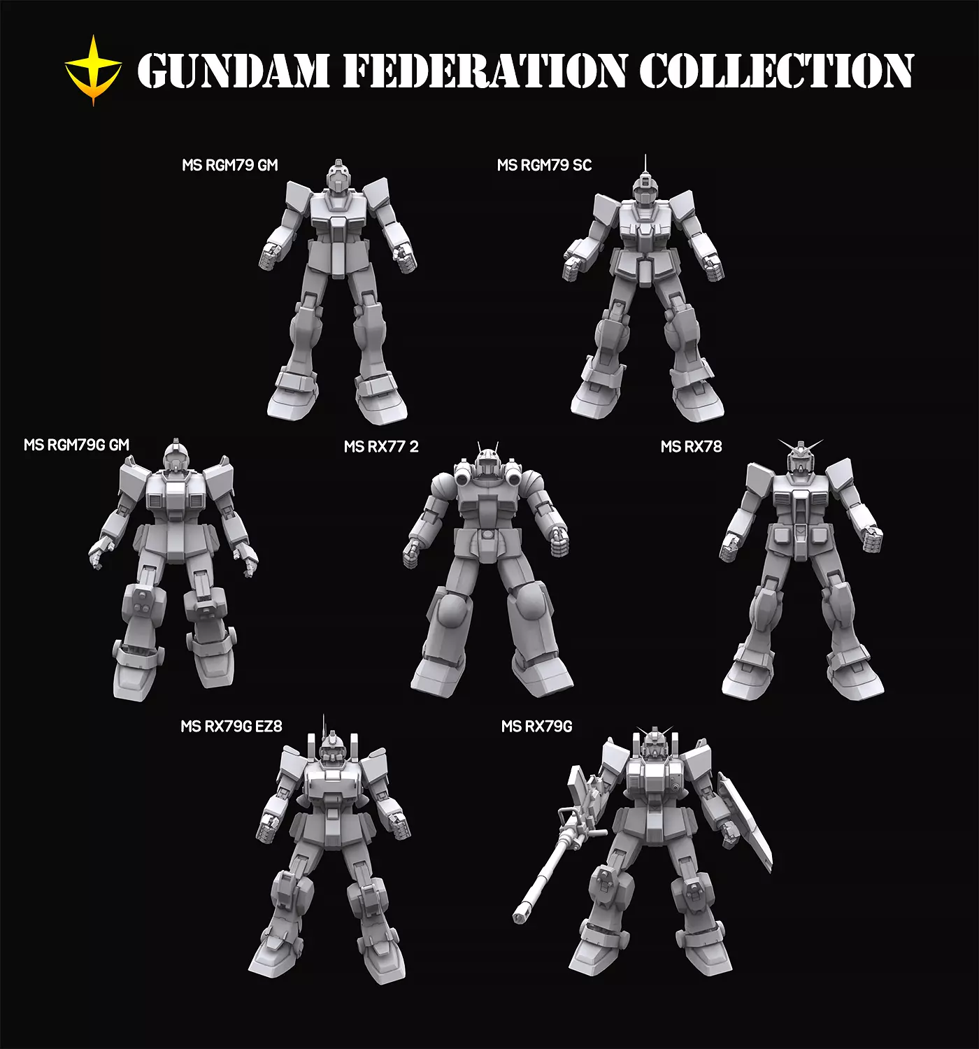 Gundam mobile suit Earth federation collection 3D model_0