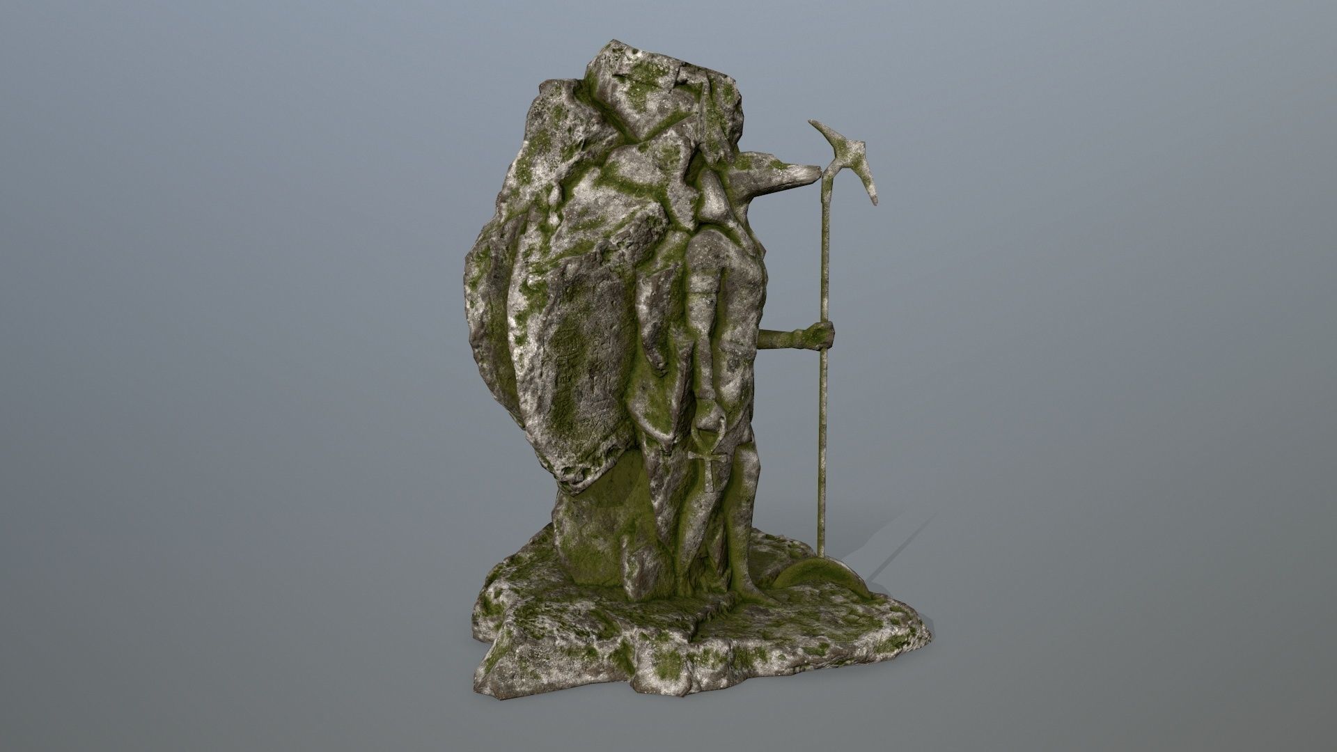 anibus statue with moss Low-poly 3D model_1