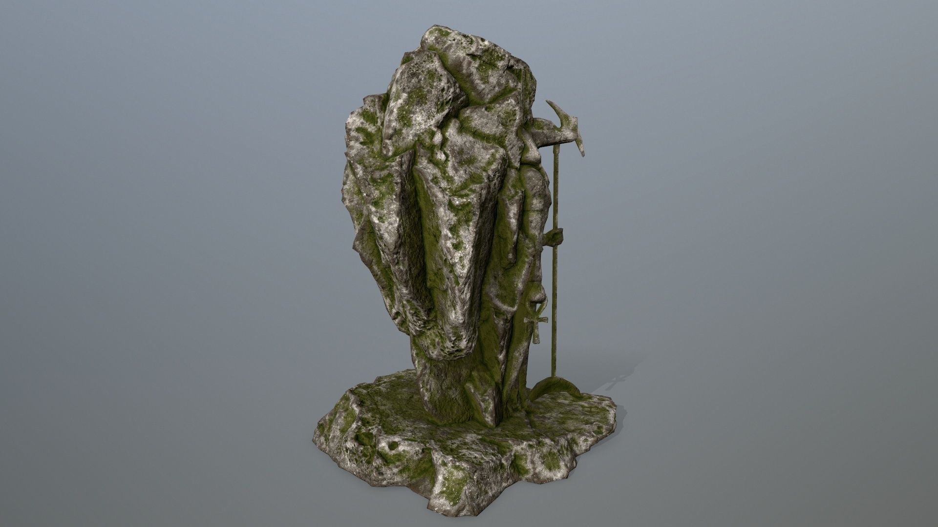anibus statue with moss Low-poly 3D model_2