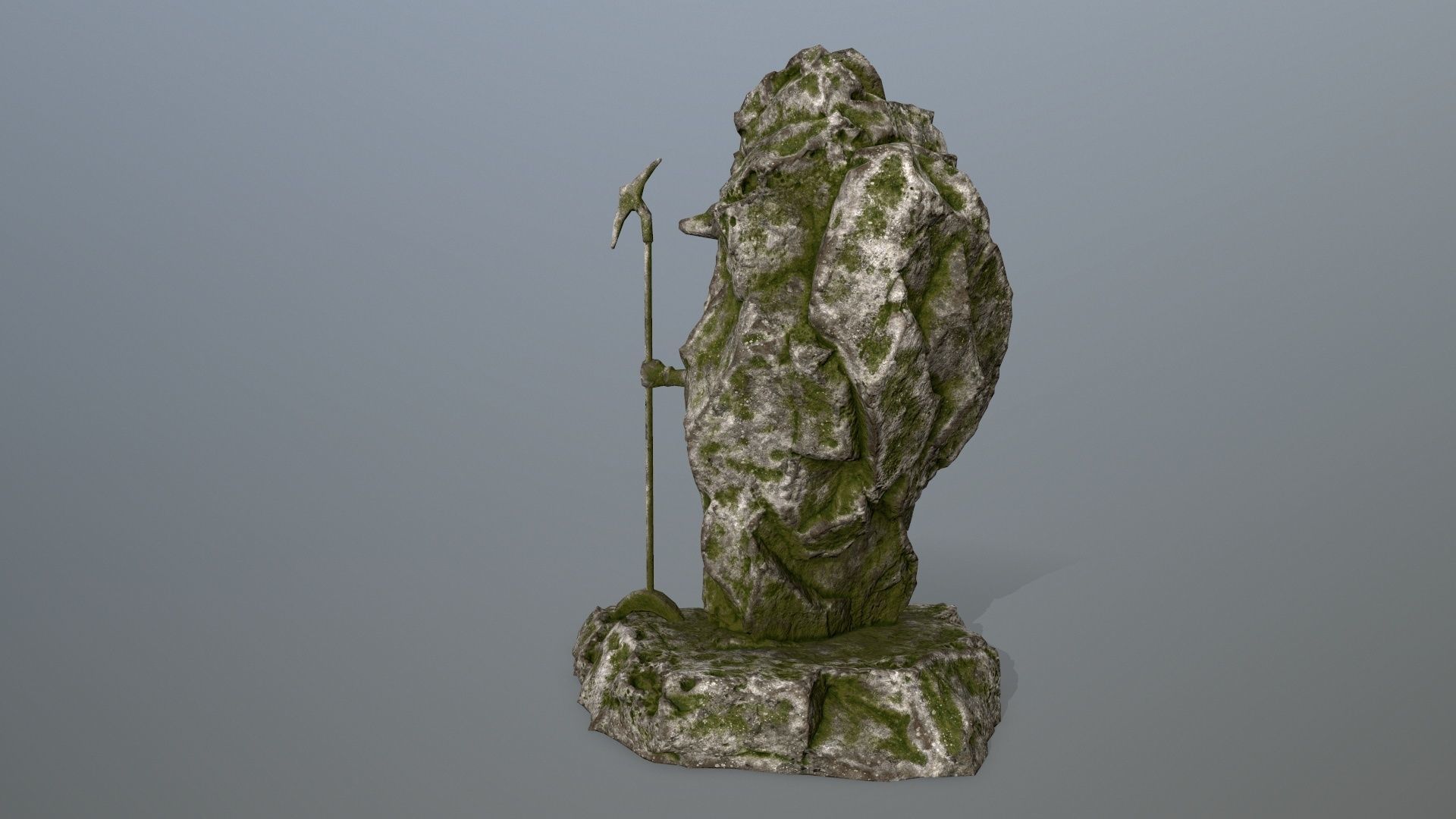 anibus statue with moss Low-poly 3D model_4