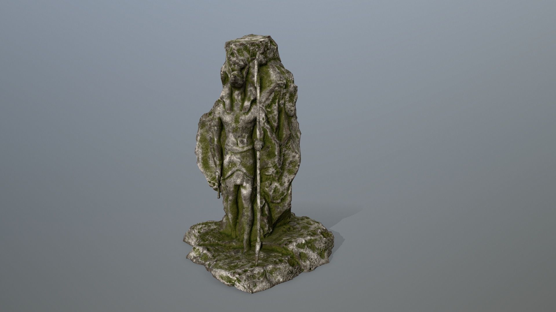anibus statue with moss Low-poly 3D model_6