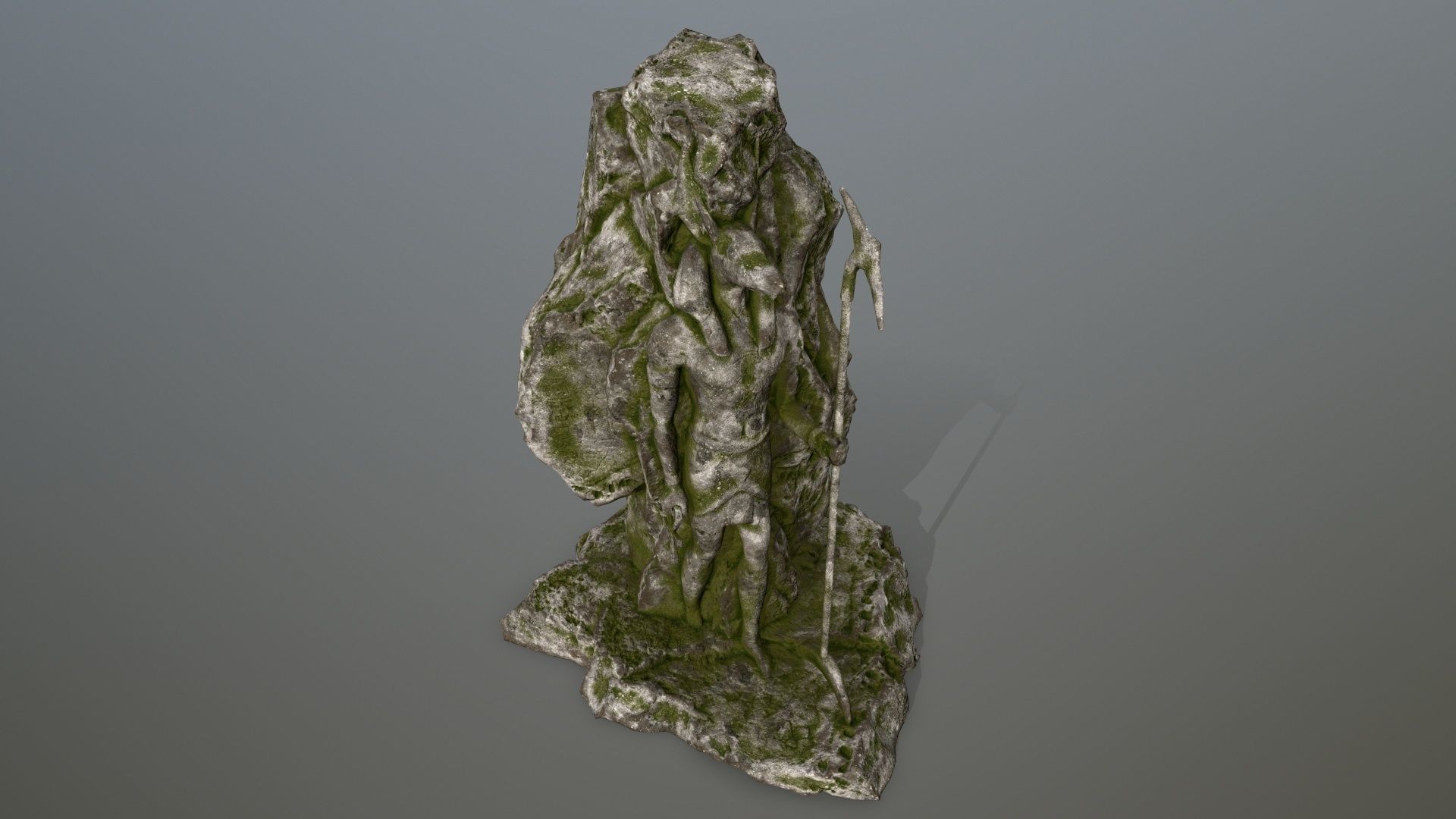 anibus statue with moss Low-poly 3D model_7