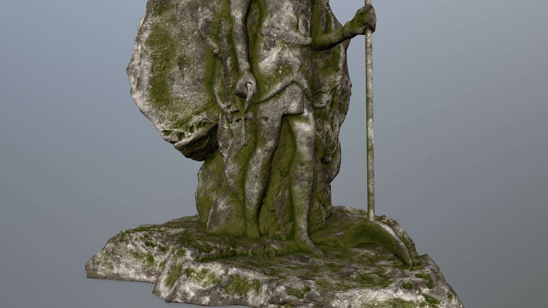 anibus statue with moss Low-poly 3D model_8