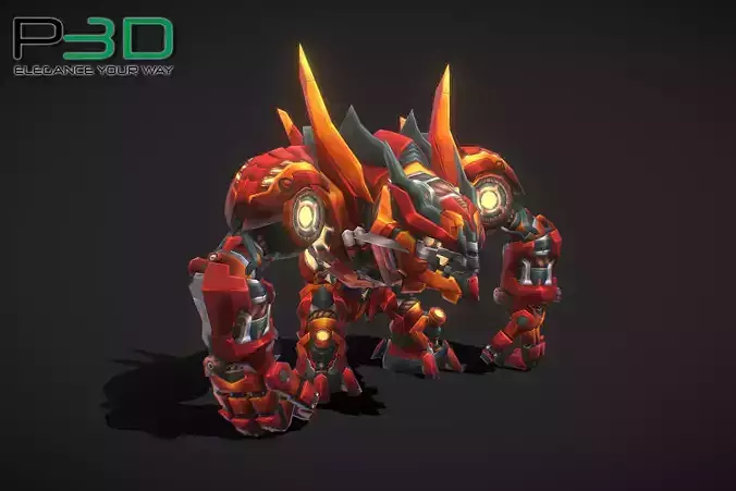 Fantasy RPG Fire Meka Low-poly 3D model