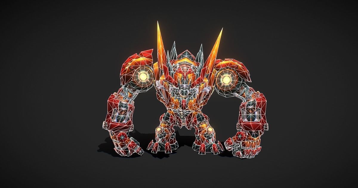 Fantasy RPG Fire Meka Low-poly 3D model_7