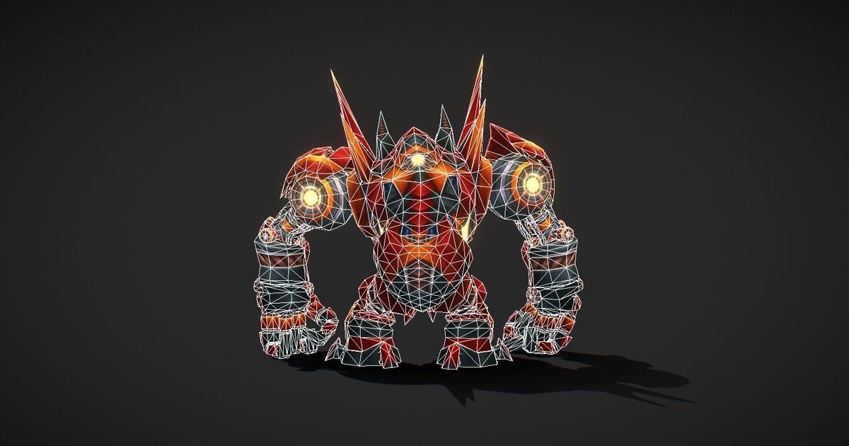 Fantasy RPG Fire Meka Low-poly 3D model_8