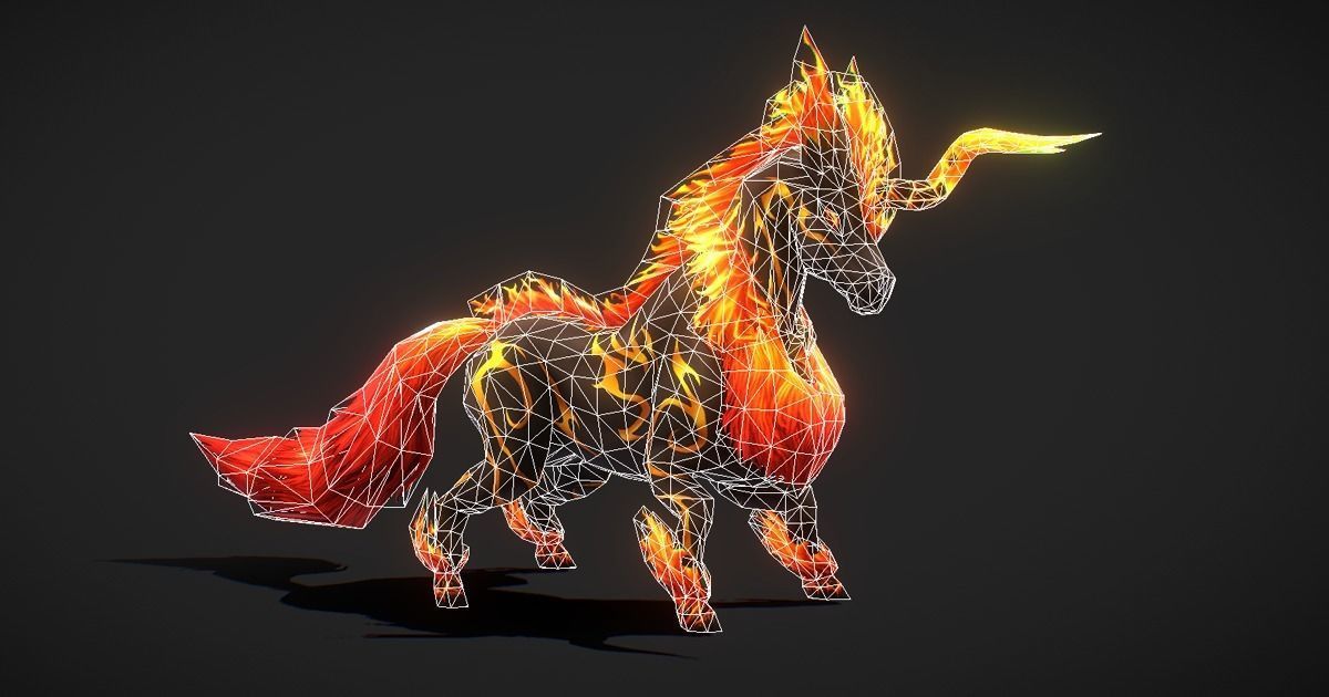 Fantasy RPG Fire Unicorn Low-poly 3D model_6