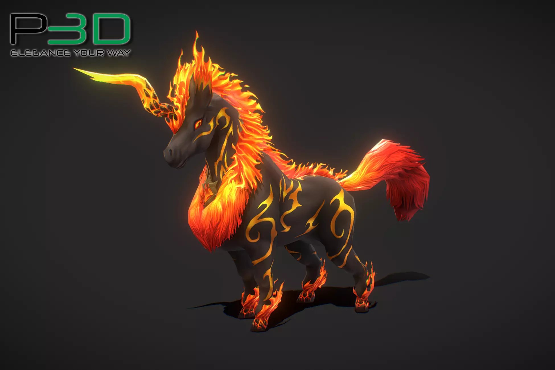 Fantasy RPG Fire Unicorn Low-poly 3D model_0