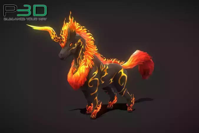 Fantasy RPG Fire Unicorn Low-poly 3D model