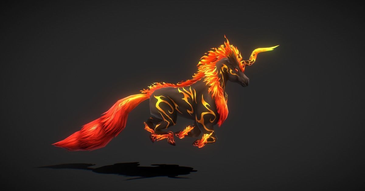 Fantasy RPG Fire Unicorn Low-poly 3D model_3