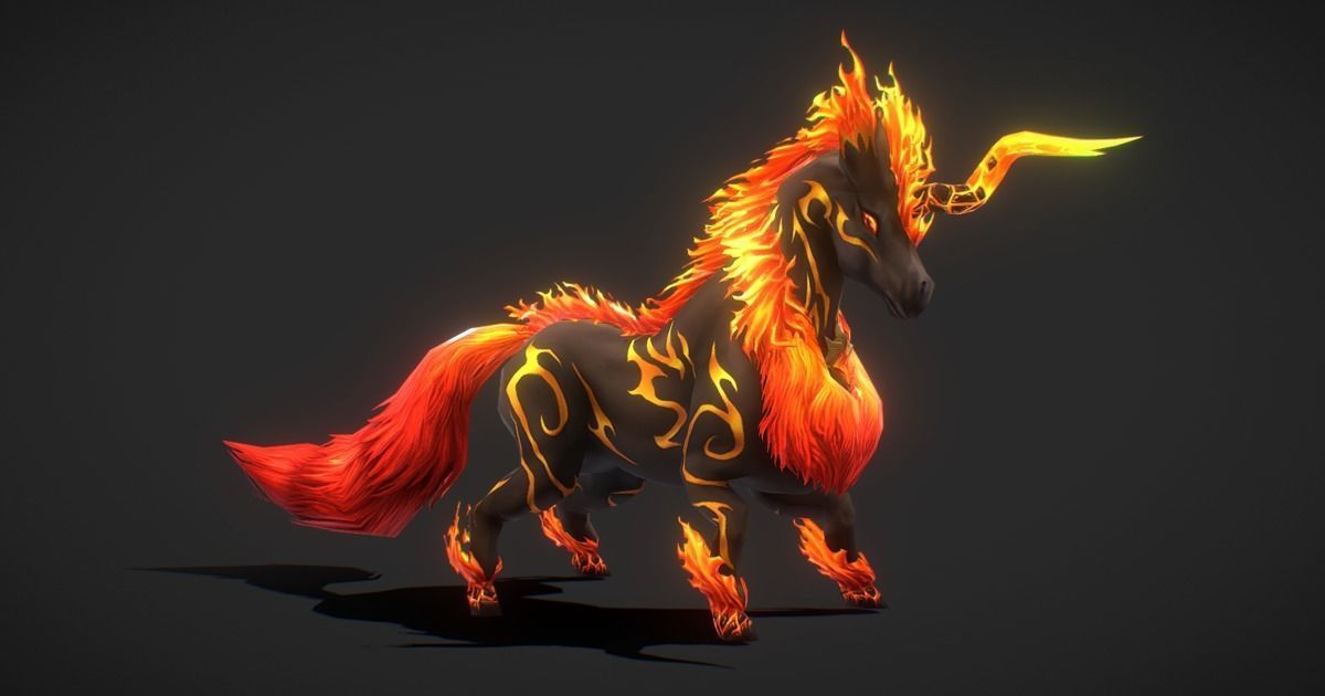 Fantasy RPG Fire Unicorn Low-poly 3D model_5