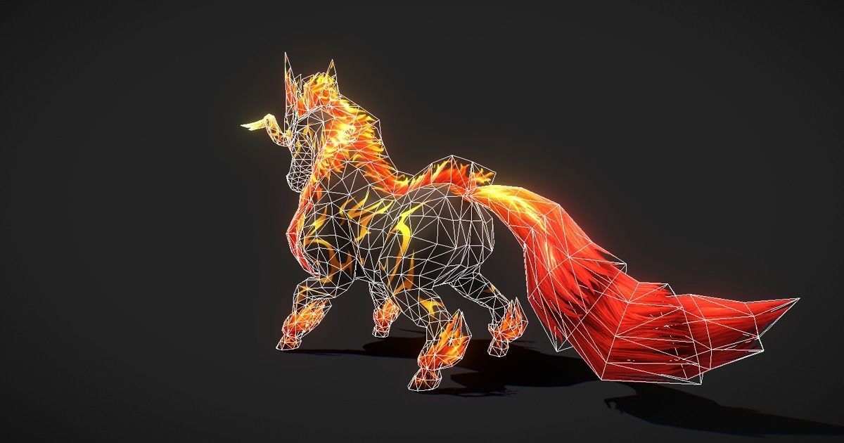 Fantasy RPG Fire Unicorn Low-poly 3D model_7