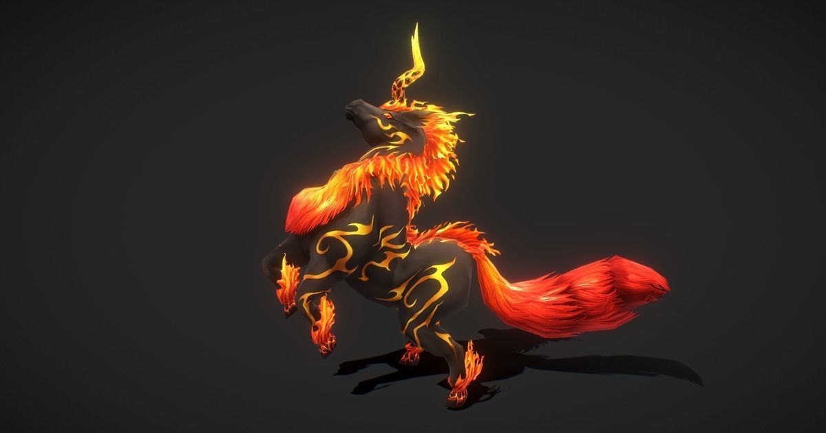 Fantasy RPG Fire Unicorn Low-poly 3D model_4