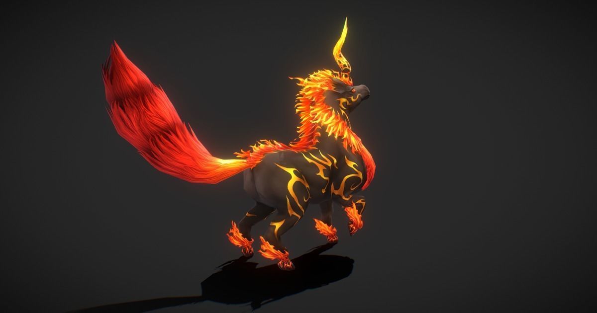 Fantasy RPG Fire Unicorn Low-poly 3D model_2