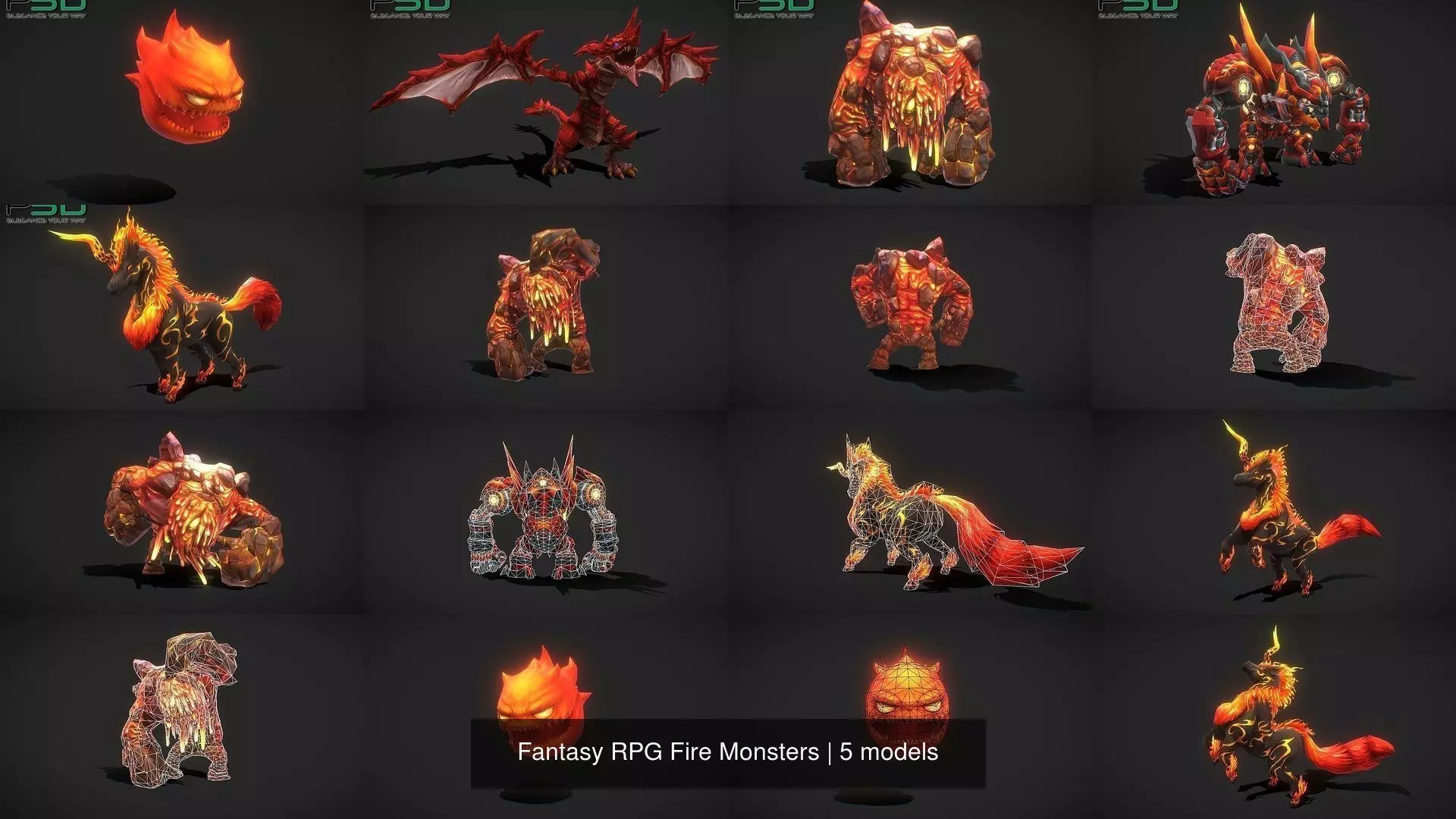 Fantasy RPG Fire Monsters 3D Model Collection_0