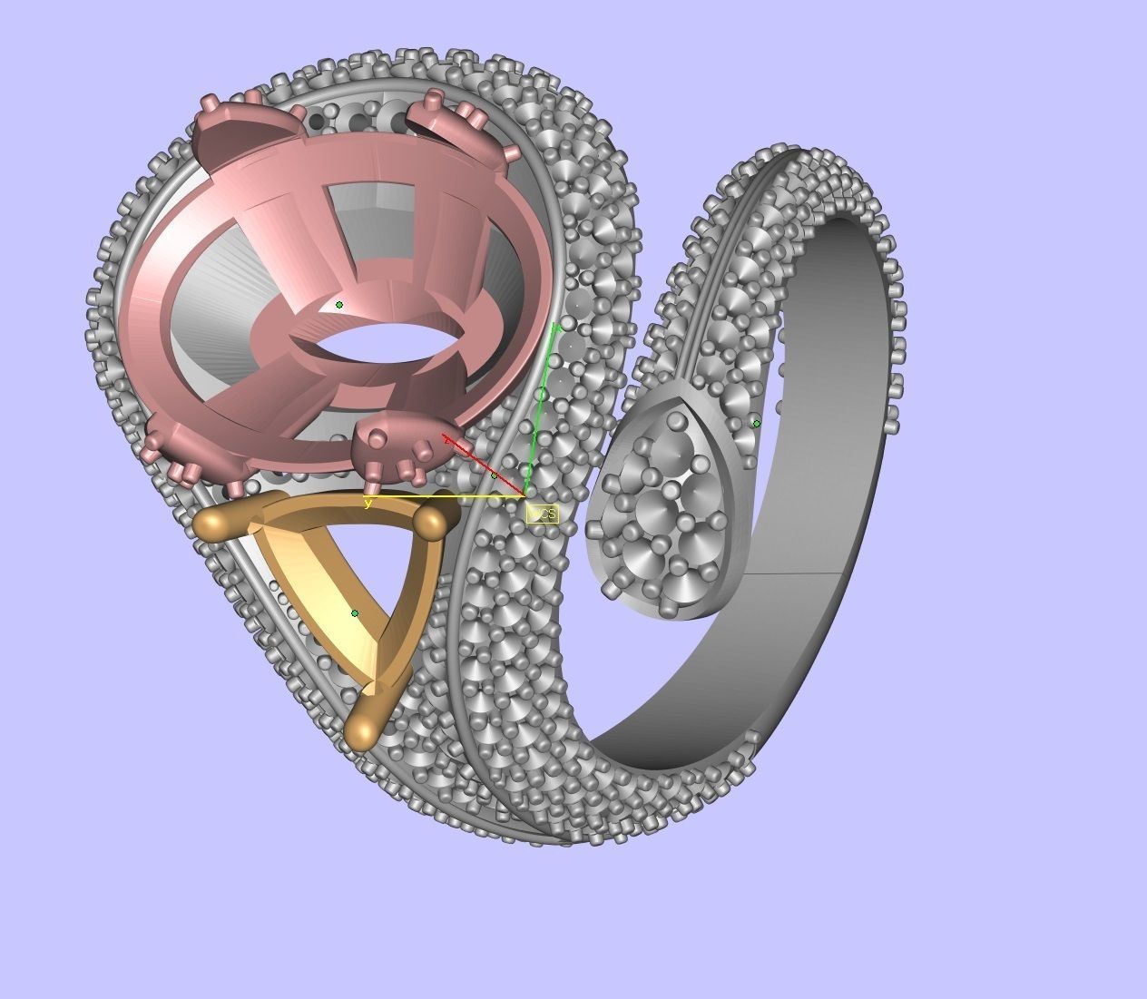 Fashion Ring with big yellow Stone and diamonds 3D print model_1