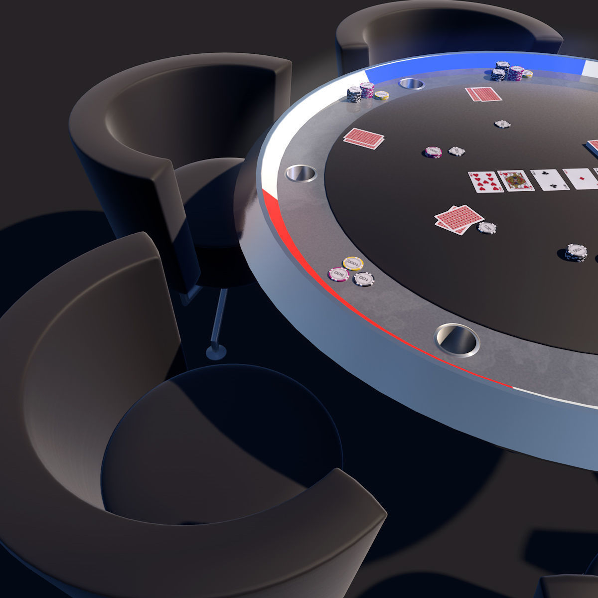 Poker Table SciFi Low-poly 3D model_5
