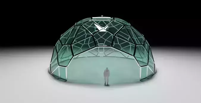 Geodesic Dome Pattern Structure with entry Wireframe and Glass
