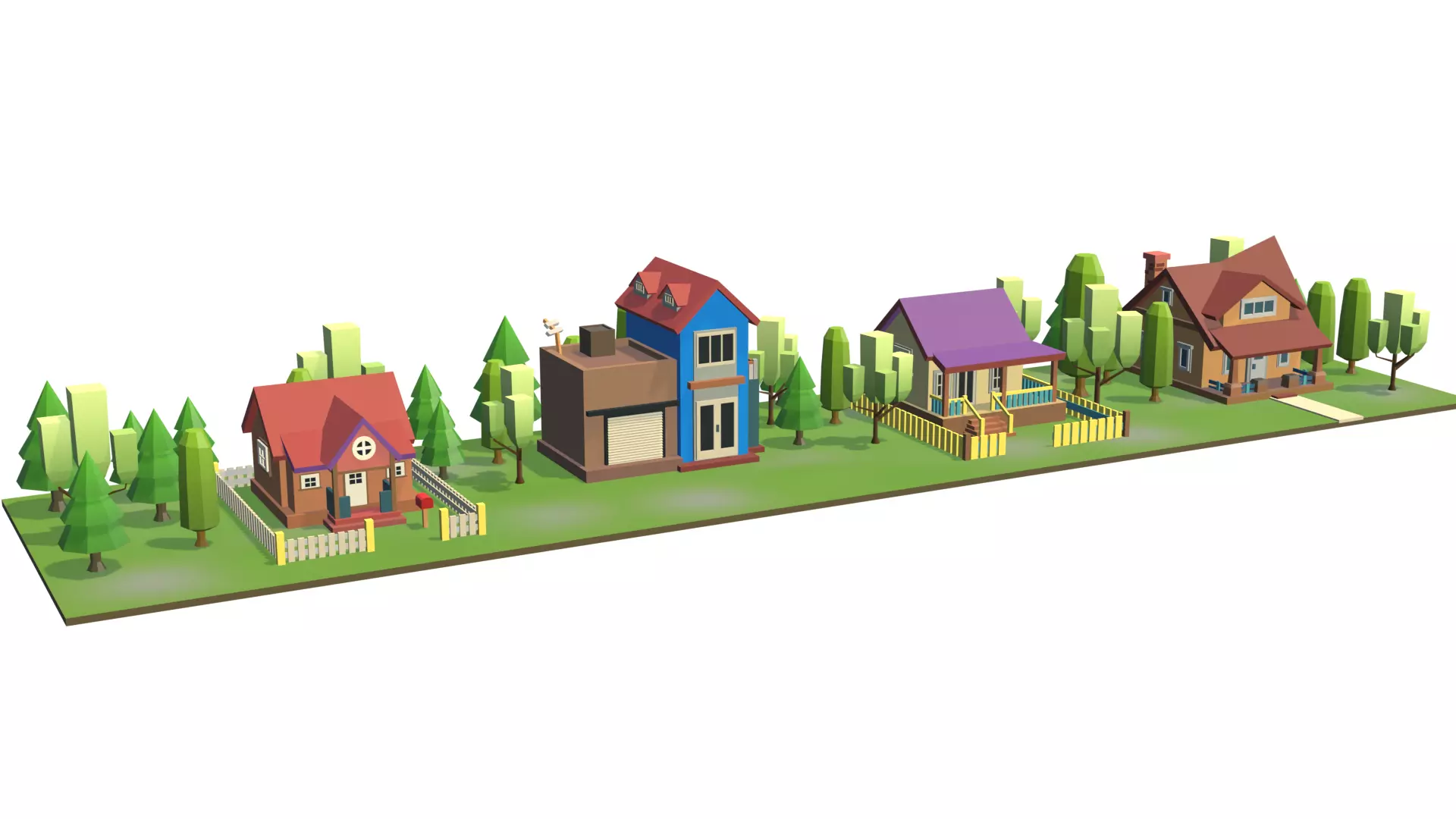 Low poly house and scene Low-poly 3D model_0