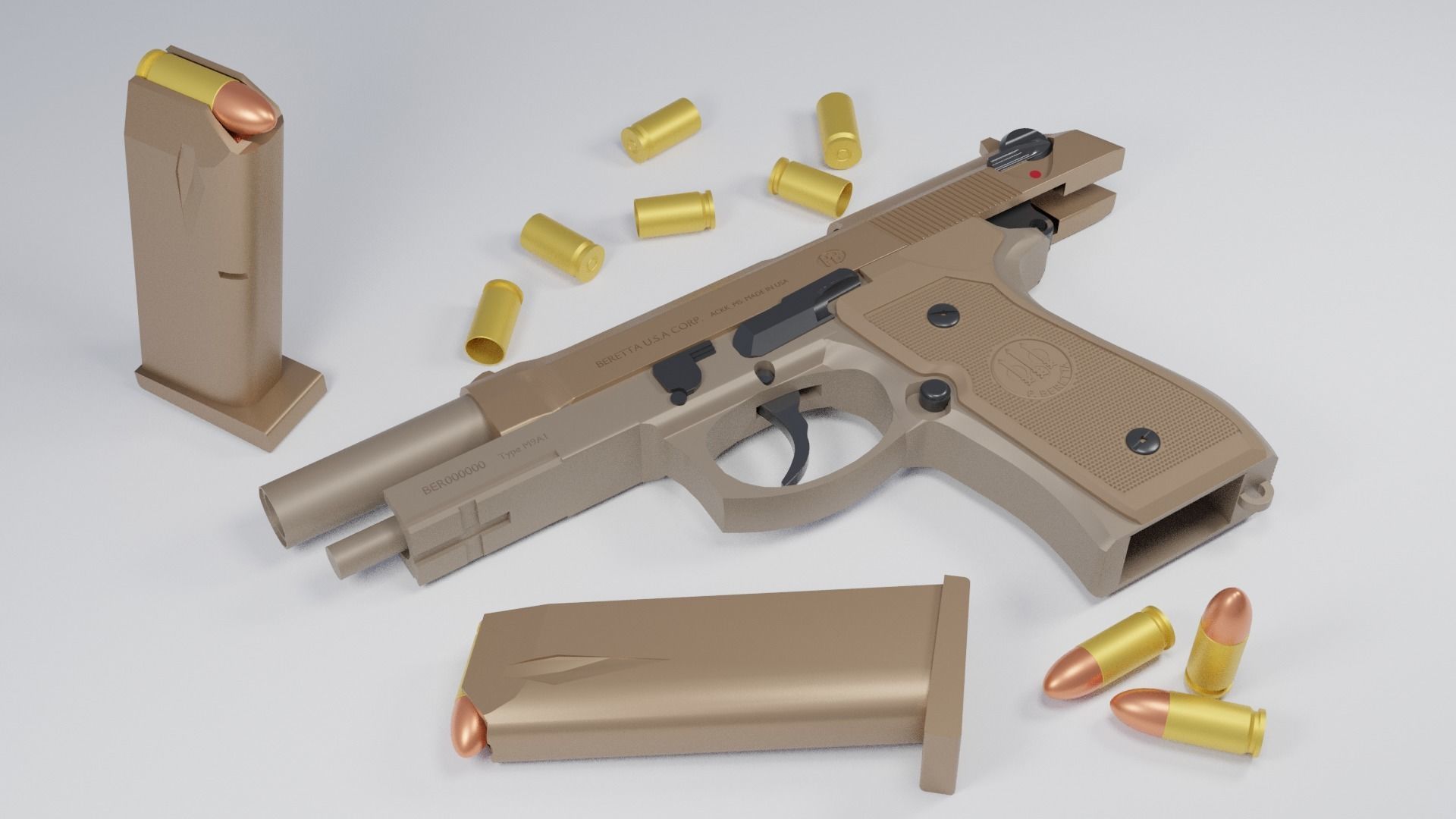 Beretta M9 Model Free 3D model_9