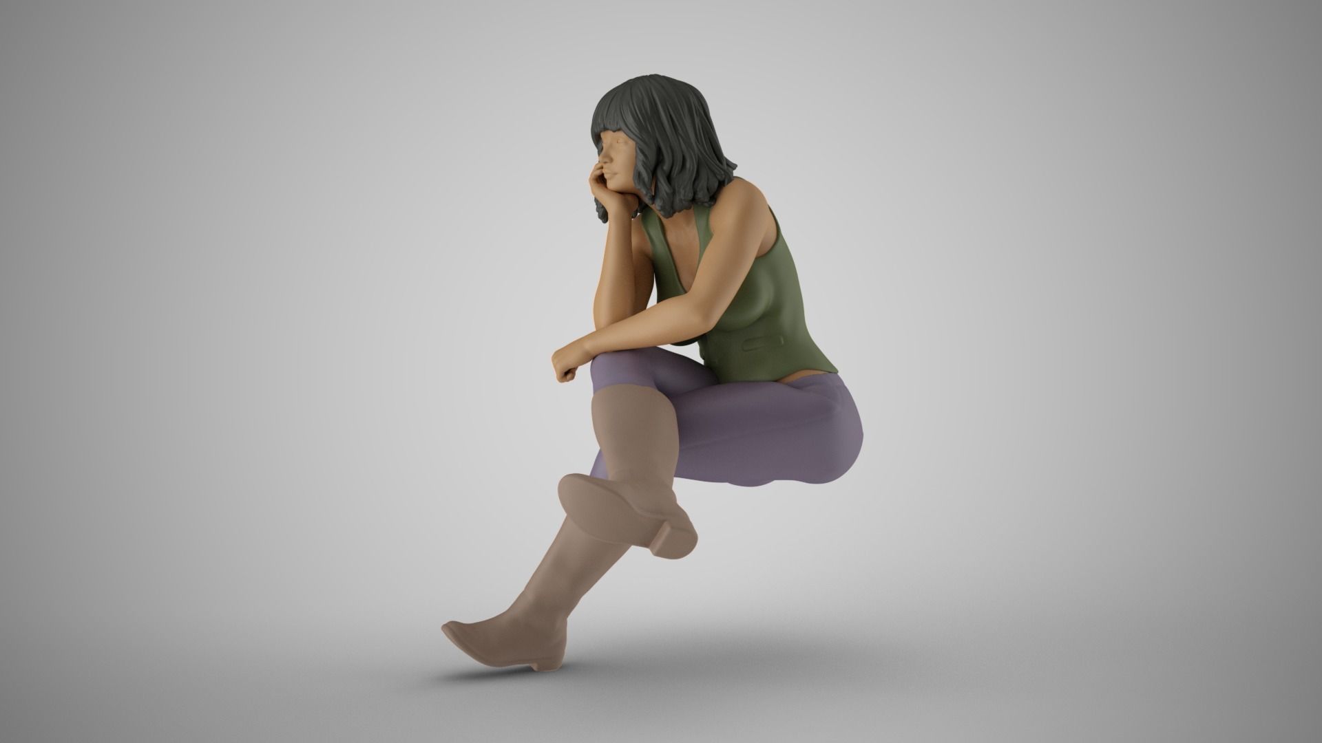 Sitting Woman Thinking 5 3D print model_5