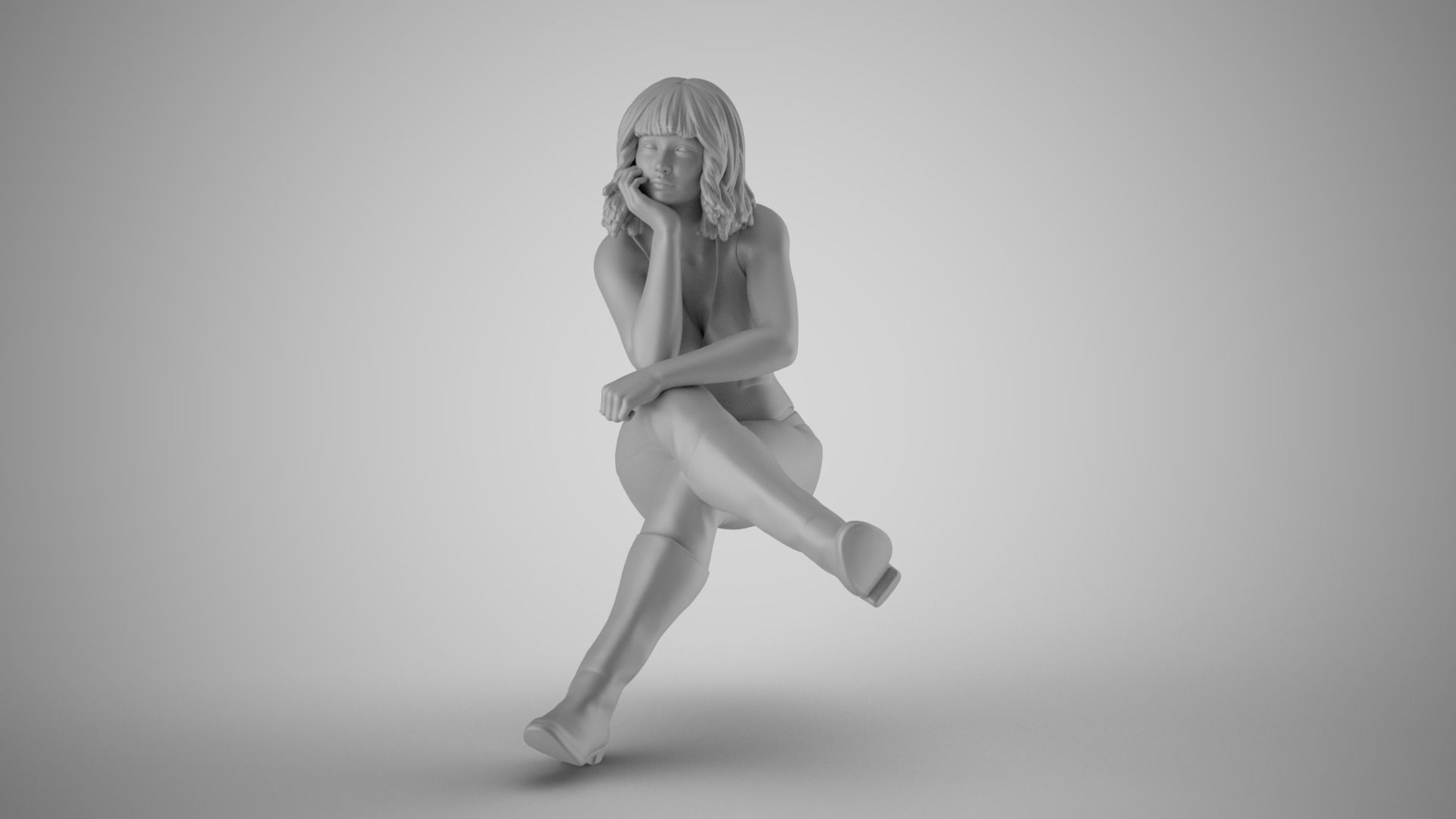 Sitting Woman Thinking 5 3D print model_3