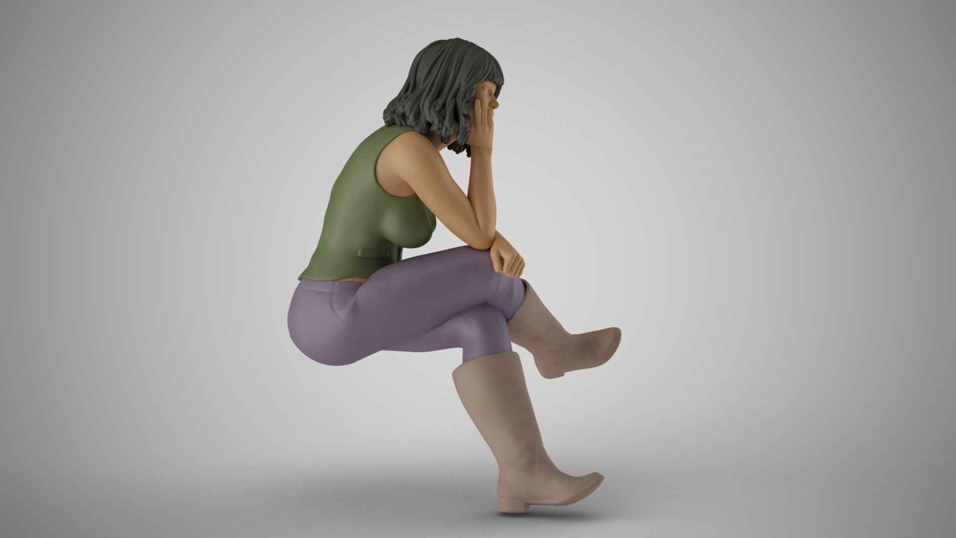 Sitting Woman Thinking 5 3D print model_10