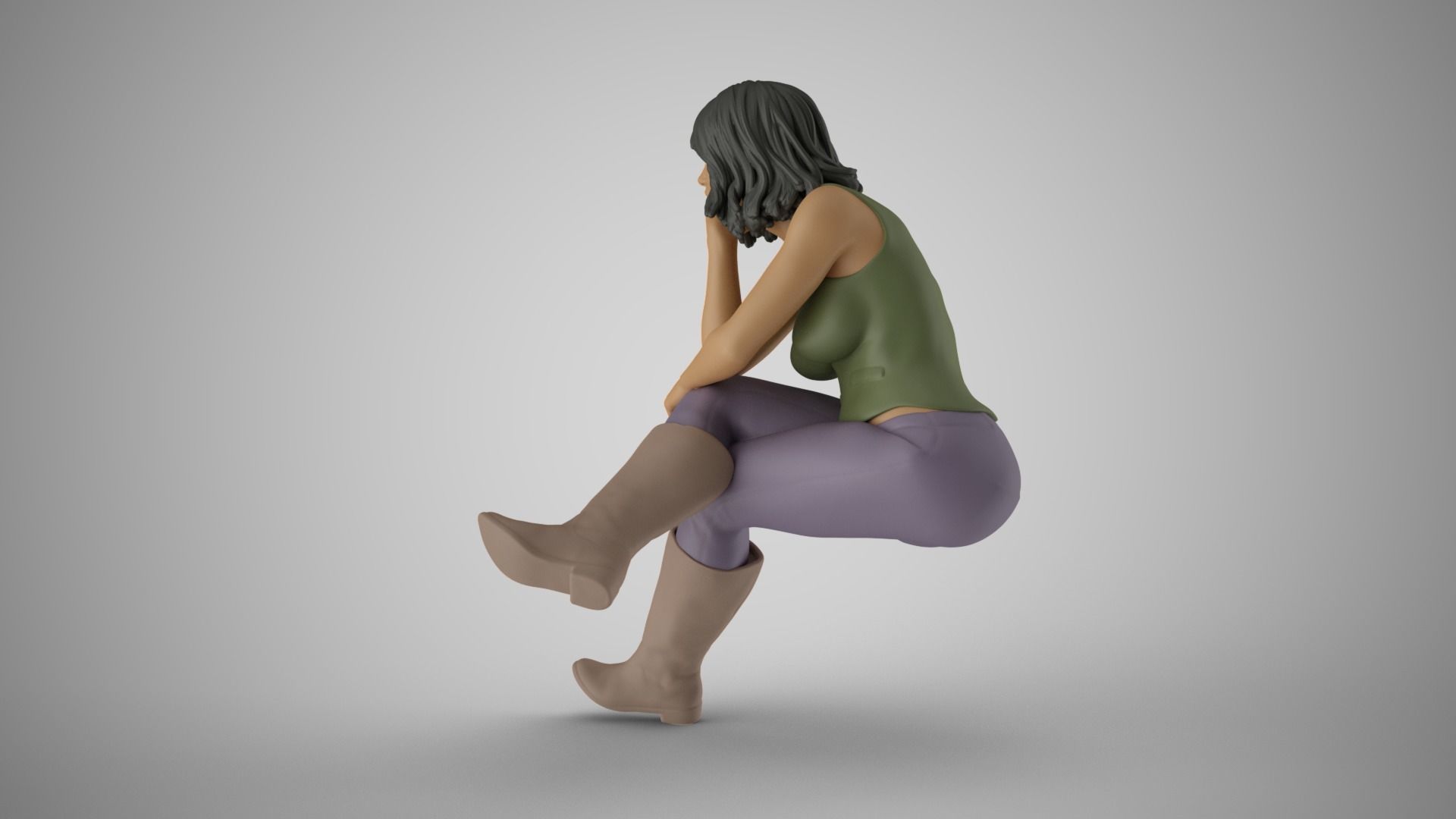 Sitting Woman Thinking 5 3D print model_6