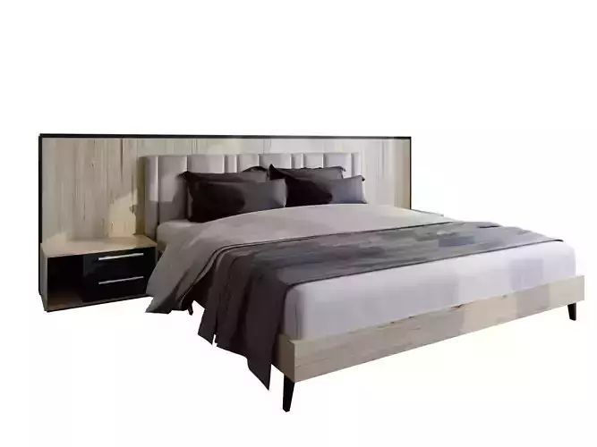 3D Bed Model with wooden headboard and footboard 3D model