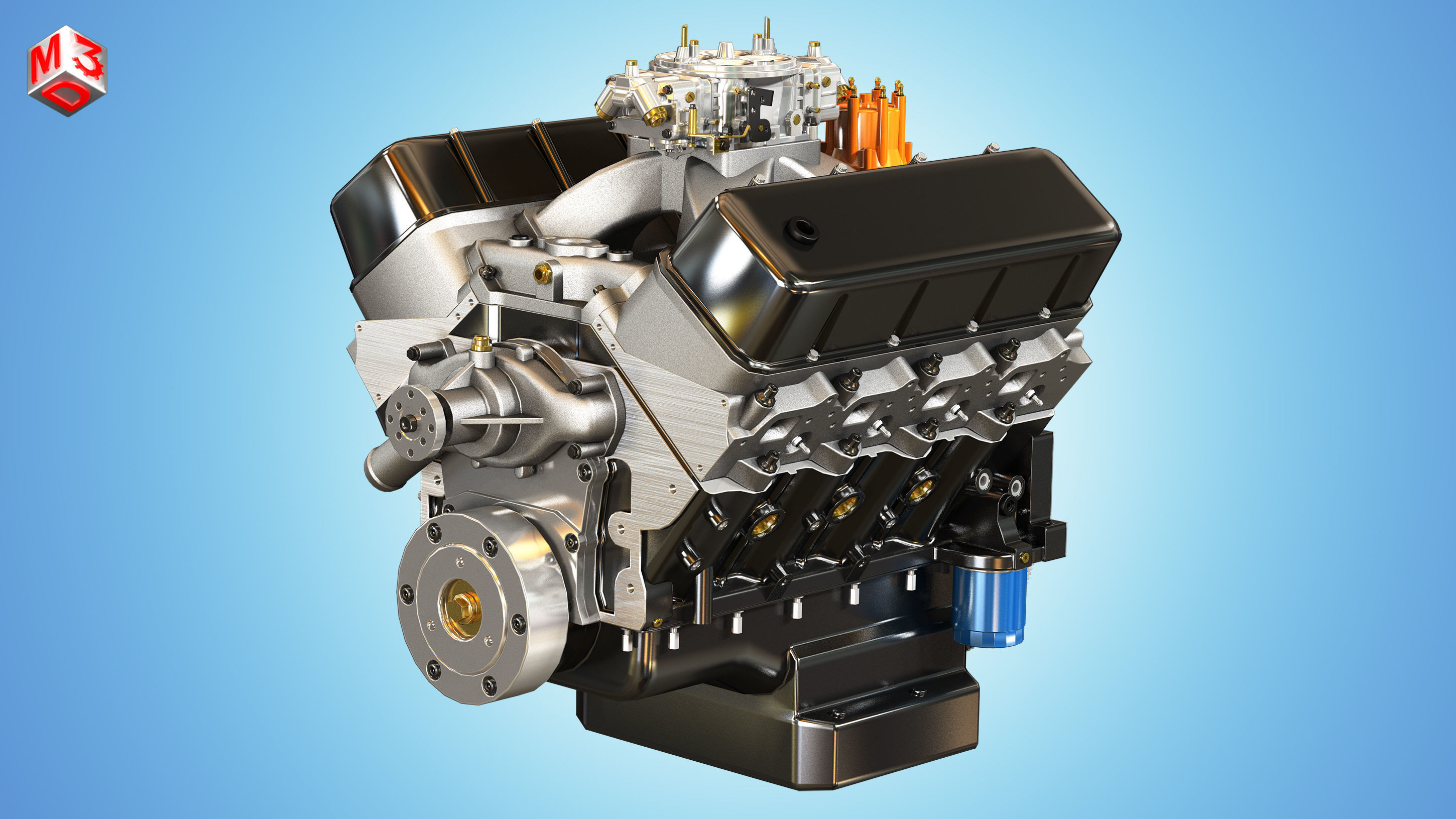 CNC-Motorsports Engine - V8 Muscle Cars Engine Low-poly 3D model_1