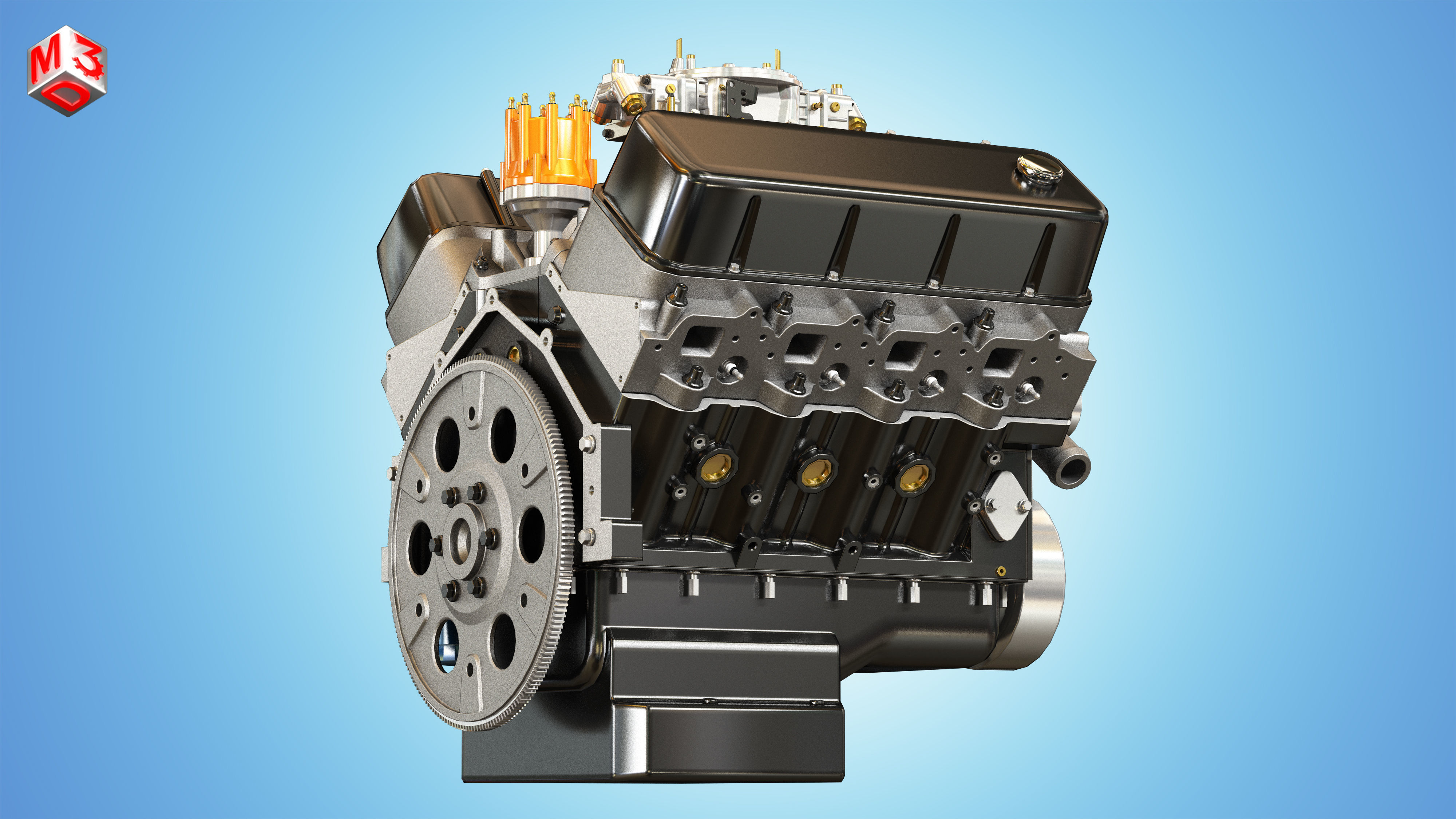 CNC-Motorsports Engine - V8 Muscle Cars Engine Low-poly 3D model_8