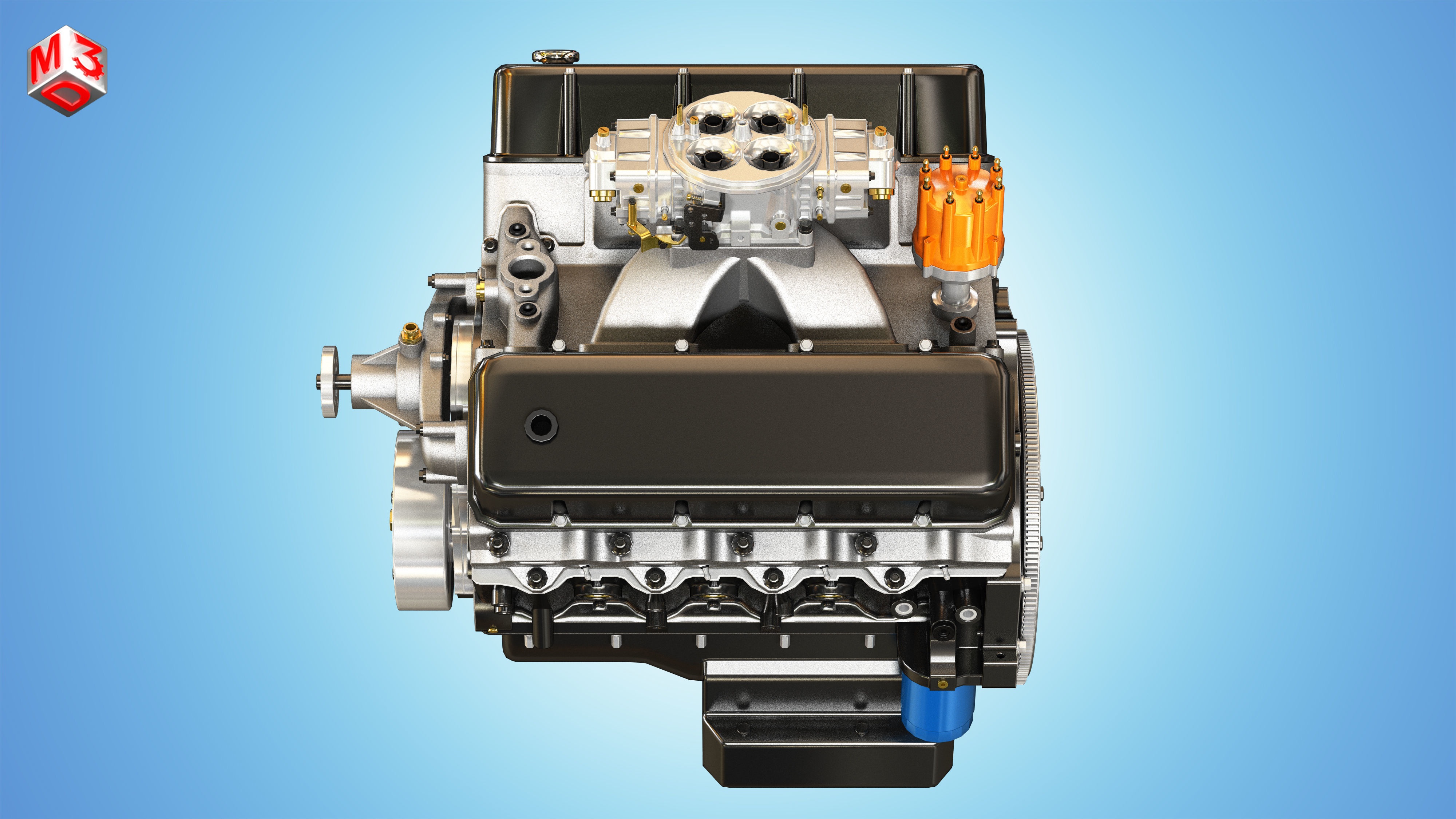 CNC-Motorsports Engine - V8 Muscle Cars Engine Low-poly 3D model_11