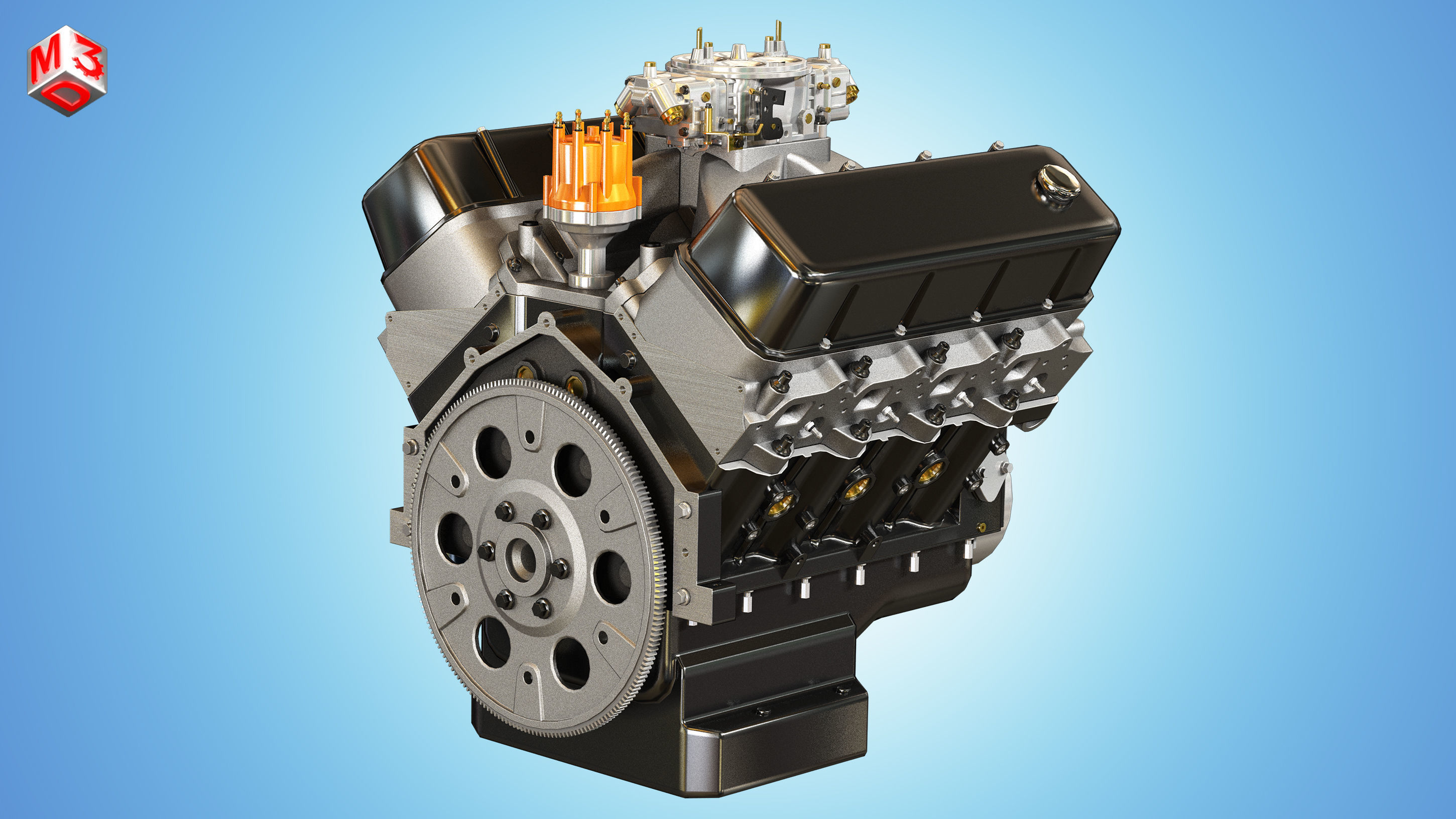 CNC-Motorsports Engine - V8 Muscle Cars Engine Low-poly 3D model_2