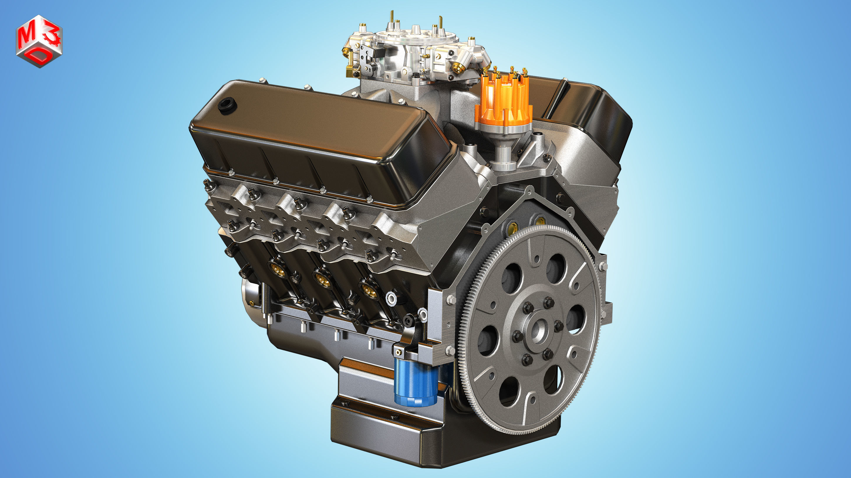 CNC-Motorsports Engine - V8 Muscle Cars Engine Low-poly 3D model_4