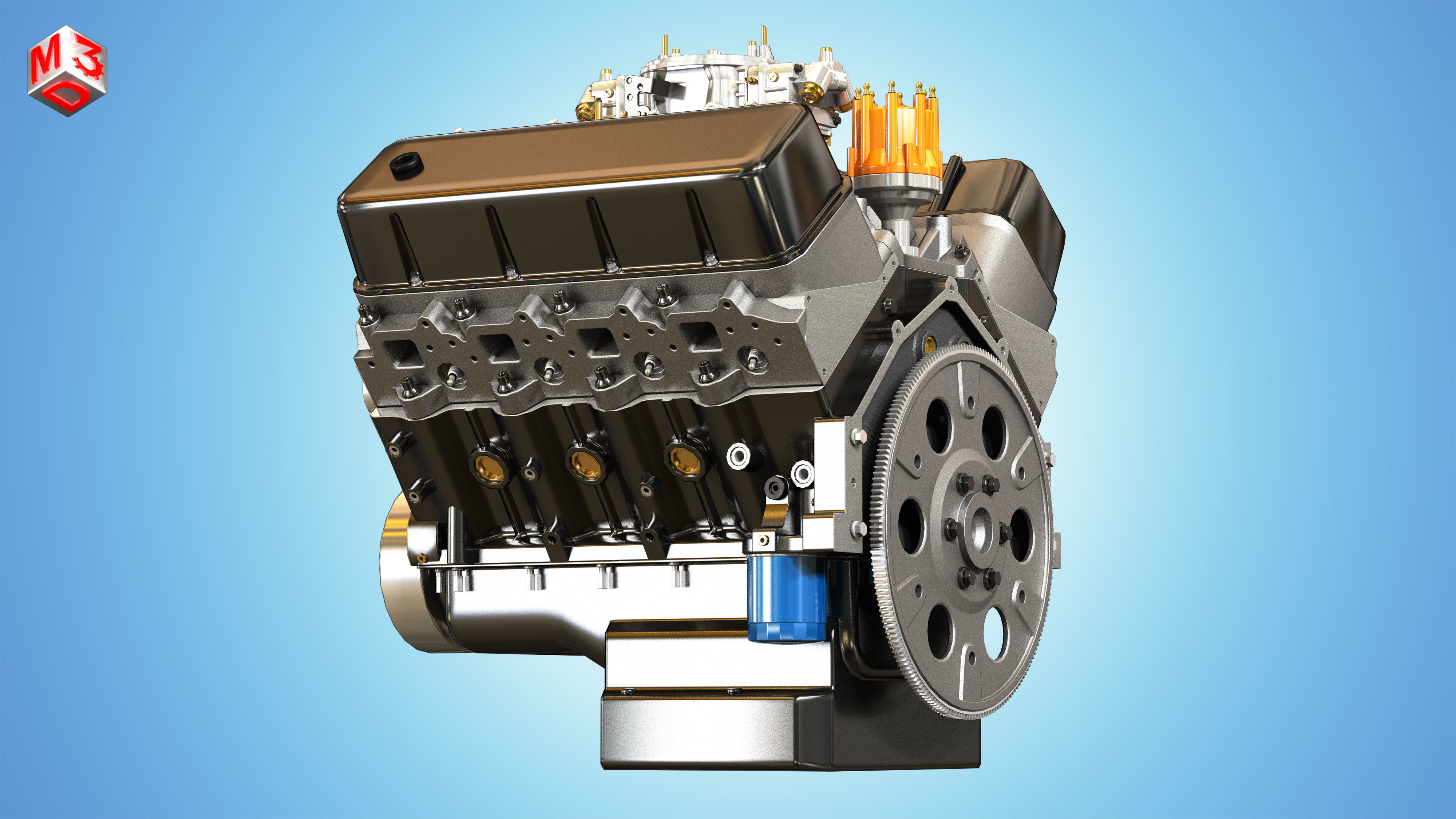 CNC-Motorsports Engine - V8 Muscle Cars Engine Low-poly 3D model_10