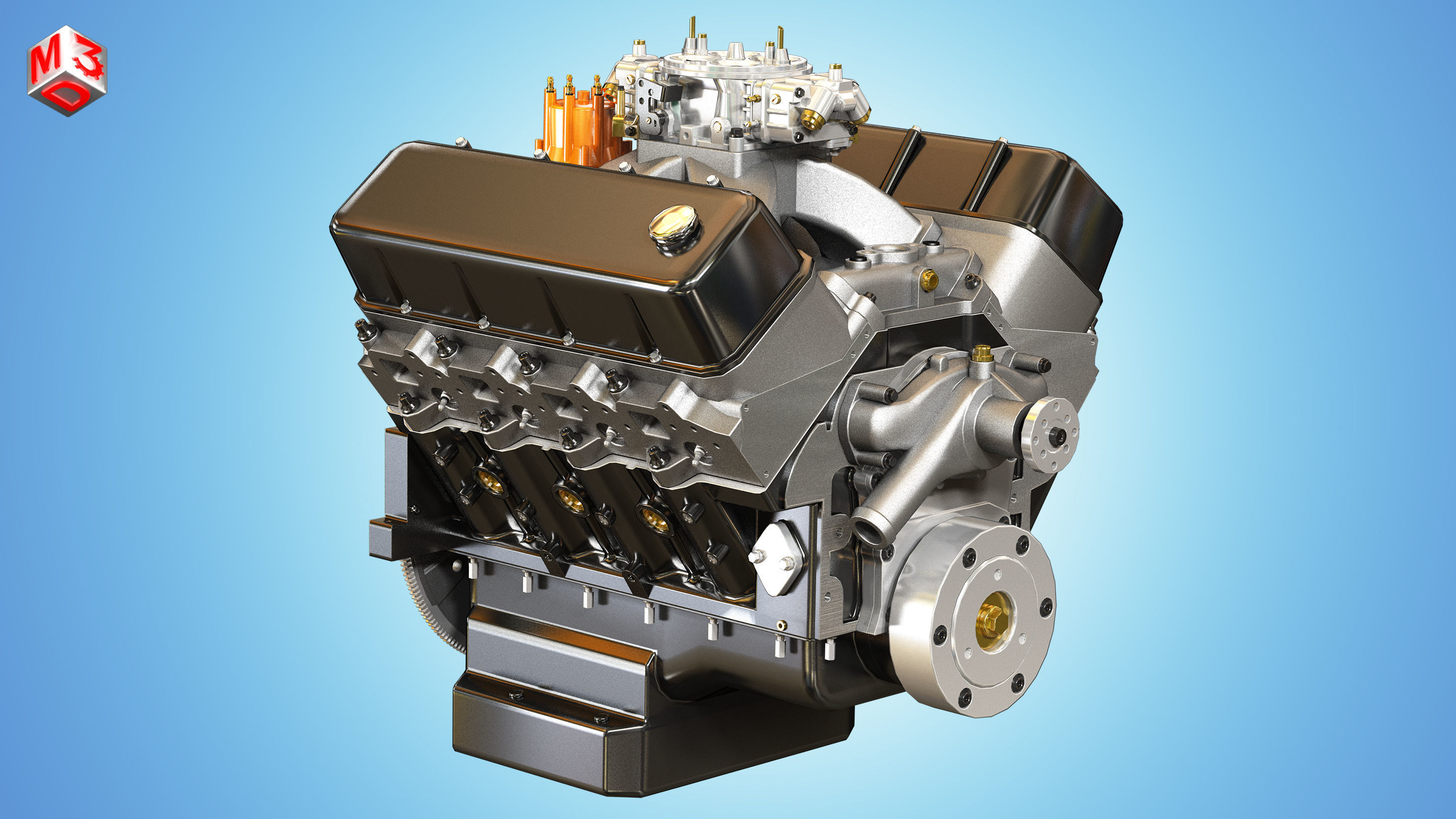 CNC-Motorsports Engine - V8 Muscle Cars Engine Low-poly 3D model_3