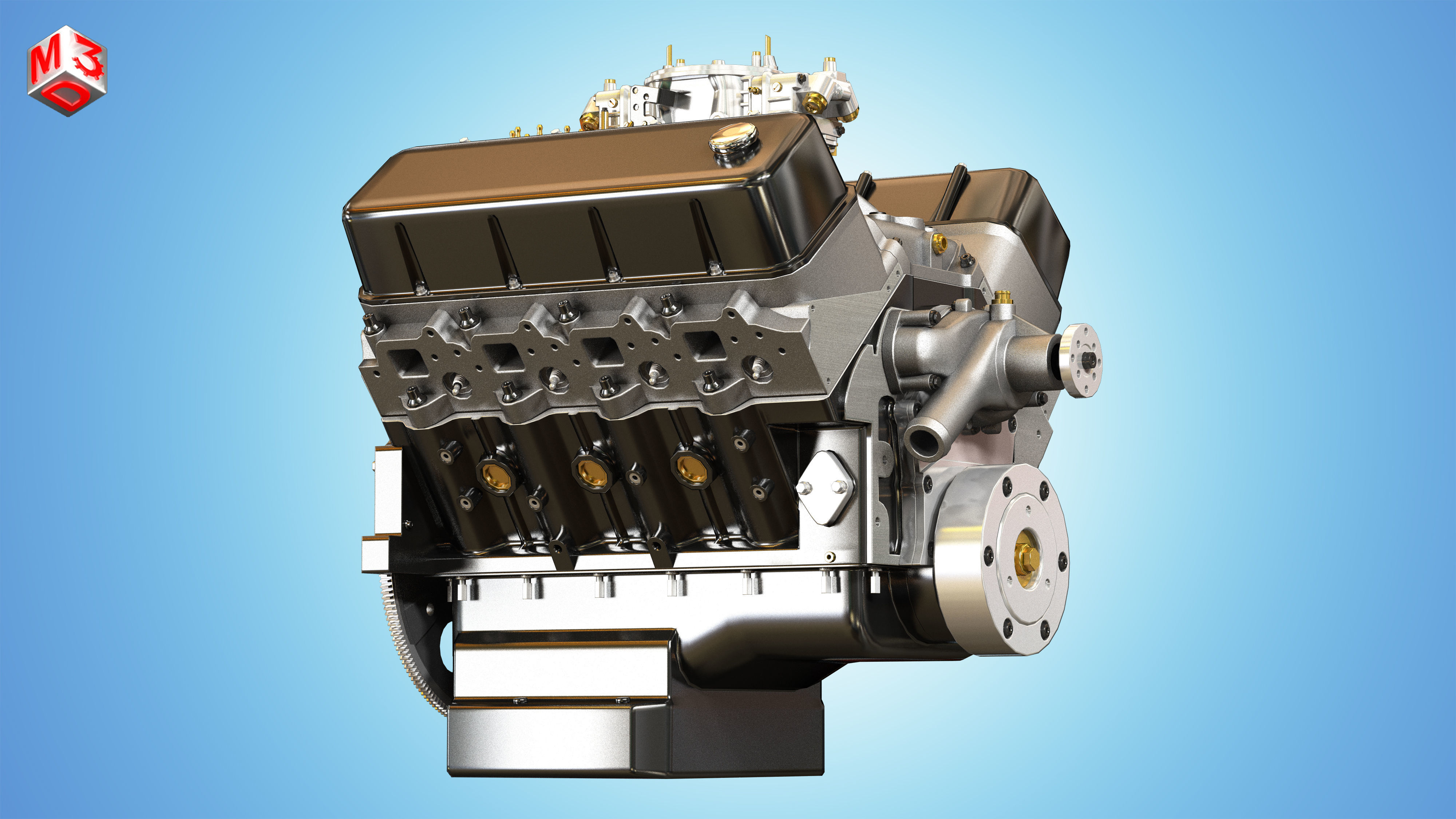 CNC-Motorsports Engine - V8 Muscle Cars Engine Low-poly 3D model_9