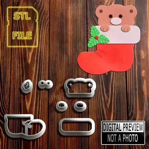 CHRISTMAS CUTTERS - TEDDY BEAR IN BOOT MODEL 3D print model
