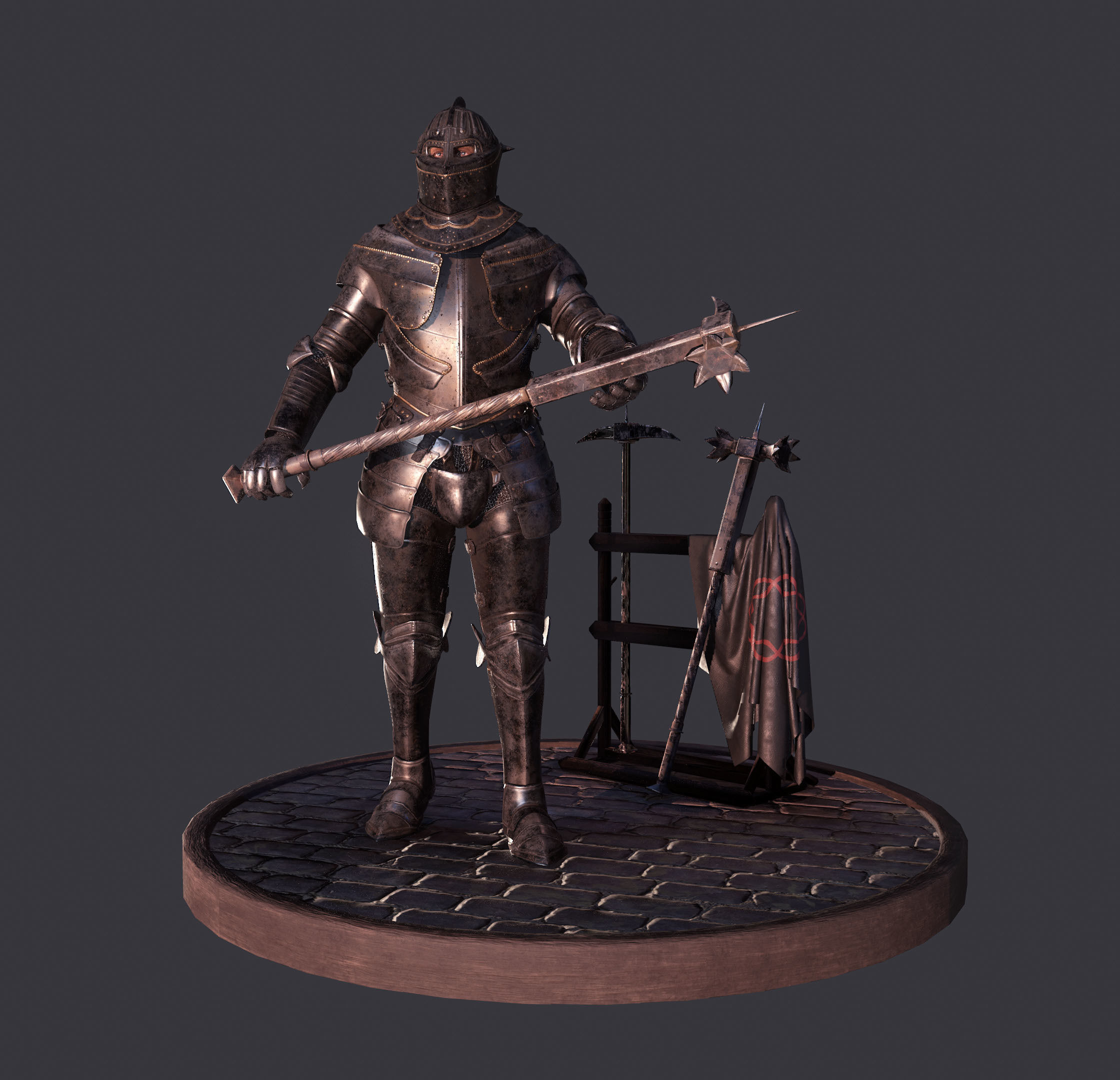 Dark Medieval Knight Warrior PBR VR AR Low-poly 3D model_22